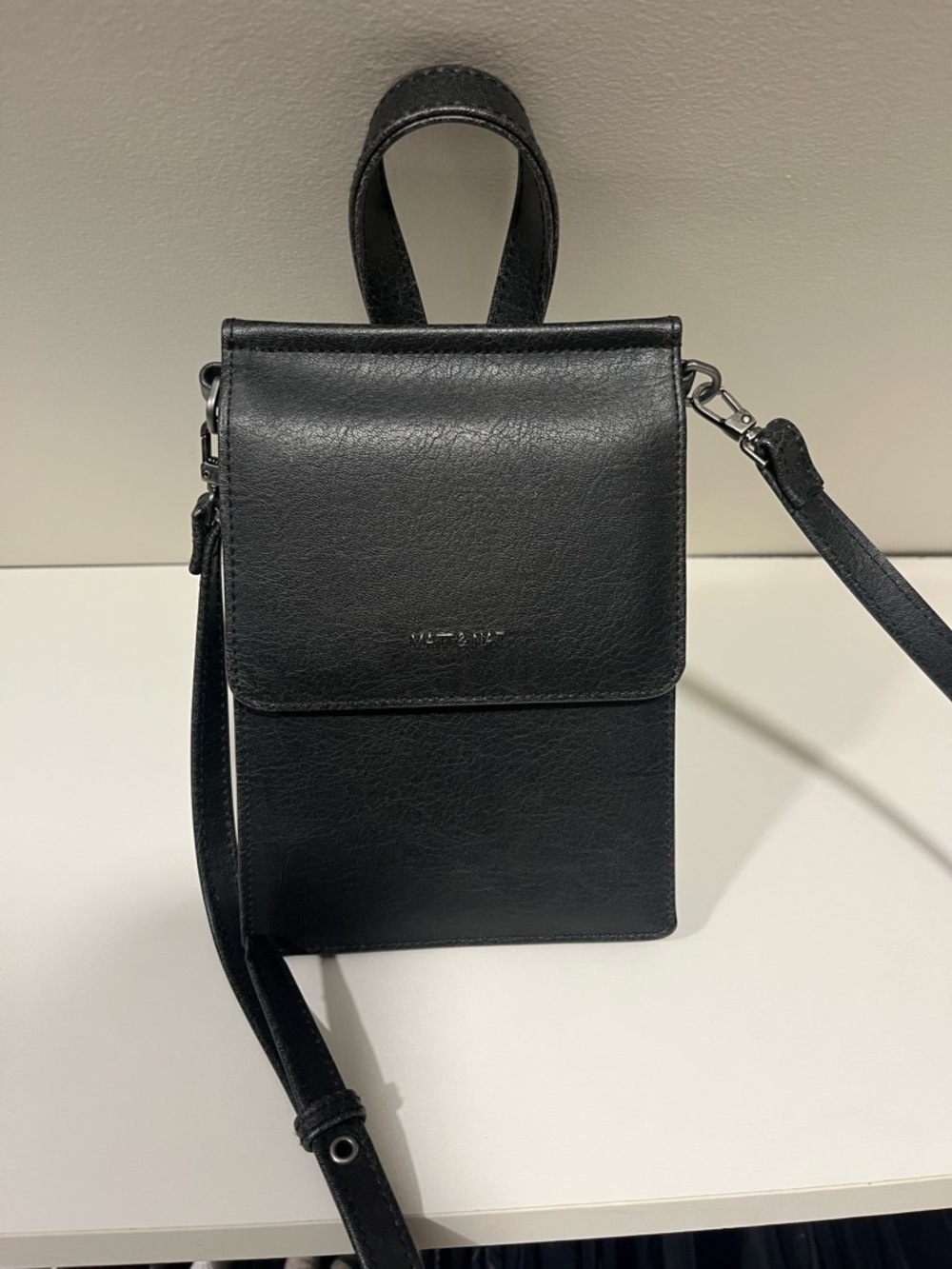 Matt and Nat Minimalist Black Leather Crossbody Phone Bag
